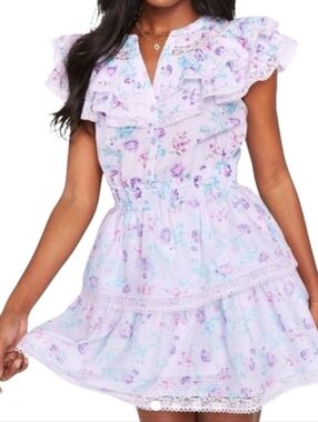 LoveShackFancy x Target Lou Purple Floral Tiered Ruffle Mini Dress XL
